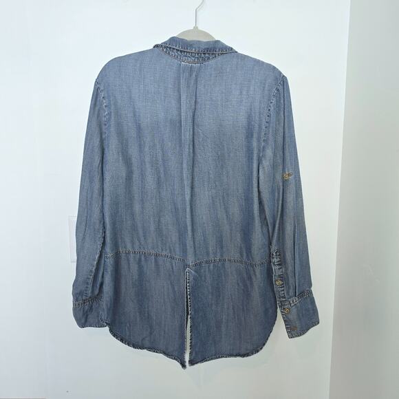 Andrea Jovine Women Tencel Lyocell Chambray Button Shirt Size M Blue Denim Tunic - Picture 5 of 6